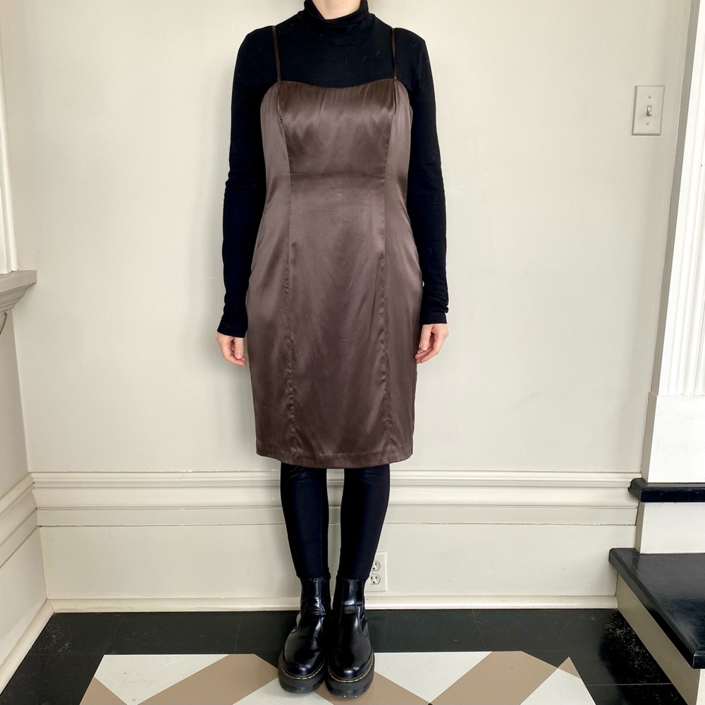 Marc Bouwer Glam silk sleeveless slip dress. 🤎